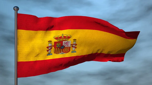 Spanje 3D-vlag op blauwe hemelachtergrond — Stockfoto