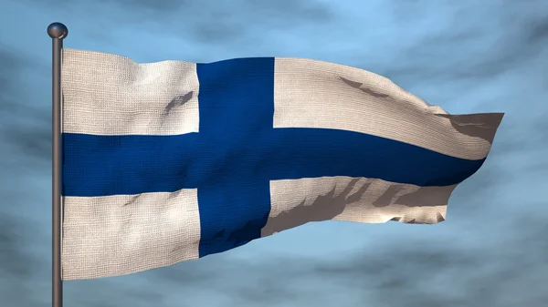 3D flagga Finland på himmel bakgrund — Stockfoto