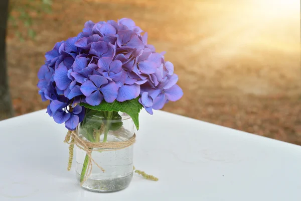 Blå hortensia bukett. Höst bröllop blomma dekoration — Stockfoto