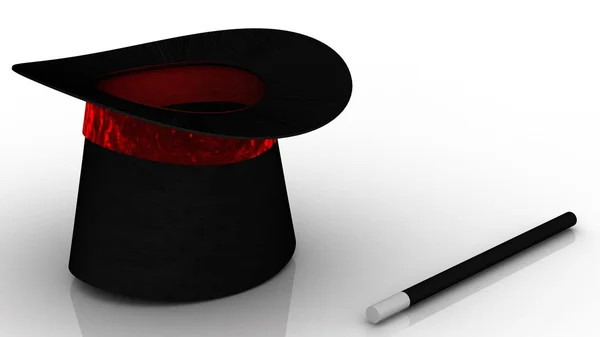 Magiczny kapelusz i magiczną różdżkę, na białym tle — Zdjęcie stockowe