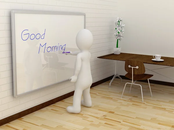 3D man writing Good Morning on whiteboard — Stock Photo, Image