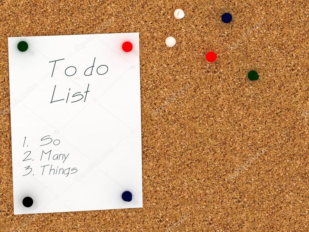 Cork board with to do list template. So many things