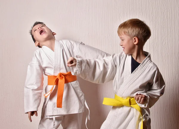 Niños durante el entrenamiento de karate. Artes marciales. Deporte, concepto de estilo de vida activo — Foto de Stock