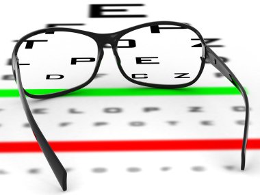 Near vision test card with glasses illustration. Eye examination tests, ophthalmologist (medical doctor) concept. clipart