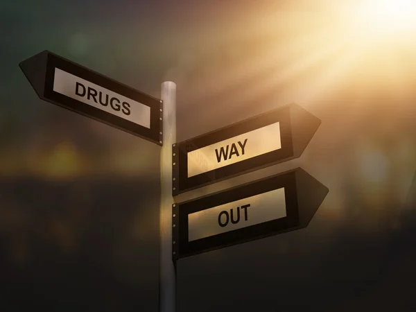 Drugs way out problem sign. Prevention and cure drug addiction problem concept. — Stockfoto