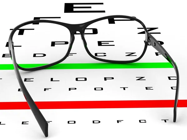 Perto da visão cartão de teste com óculos ilustração. Exames oculares, oftalmologista (médico) conceito . — Fotografia de Stock