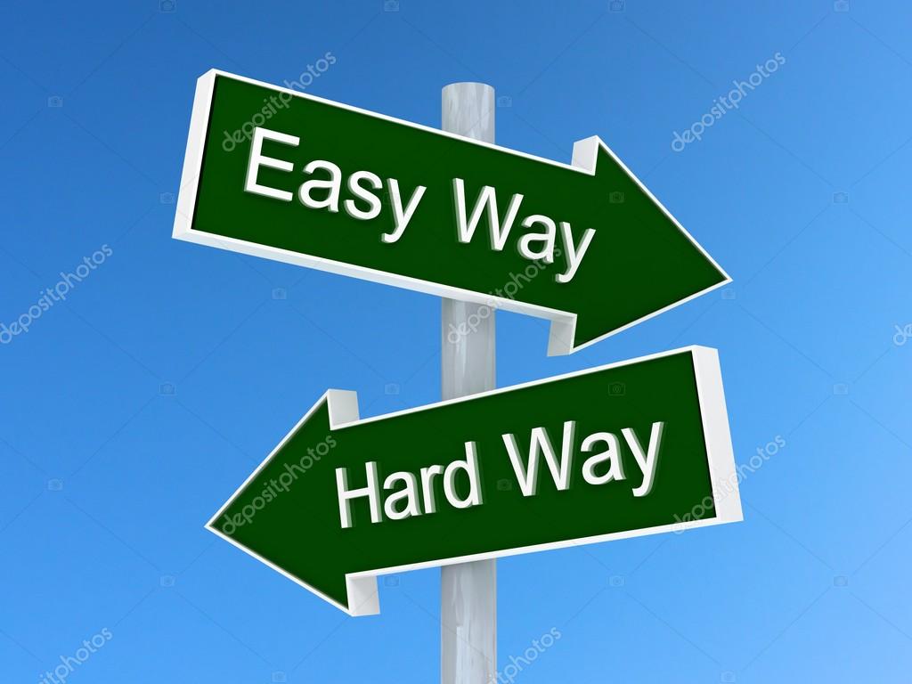 Easy way vs hard way sign. Easy or hard way choice concept — Stock