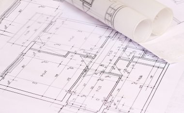 Mimari arka plan: İnşaat planlama araçları ve blueprint çizimler