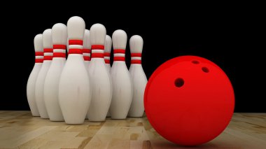 Ahşap zemin üzerinde iğne ile bowling topu