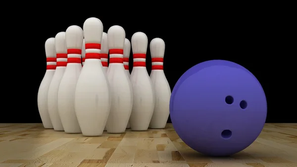 Bolos con alfileres en el suelo de madera —  Fotos de Stock