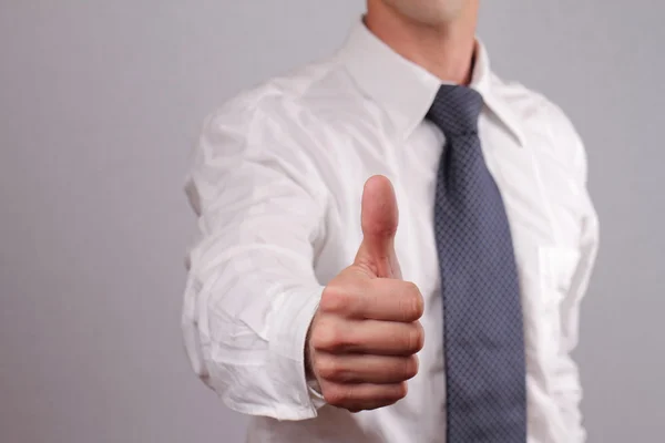 Close up of successfull businessman manager giving thumbs up. Business success concept — Φωτογραφία Αρχείου