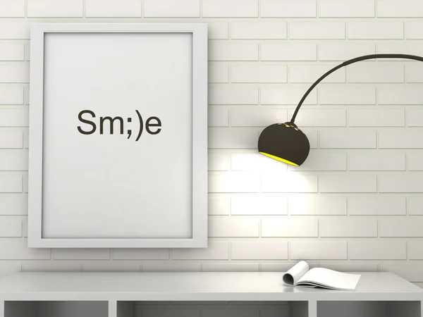 Motivation words Smile, inspiration quote. Poster in frame in modern interior. Scandinavian style home interior decorration. 3d render — Stock Photo, Image