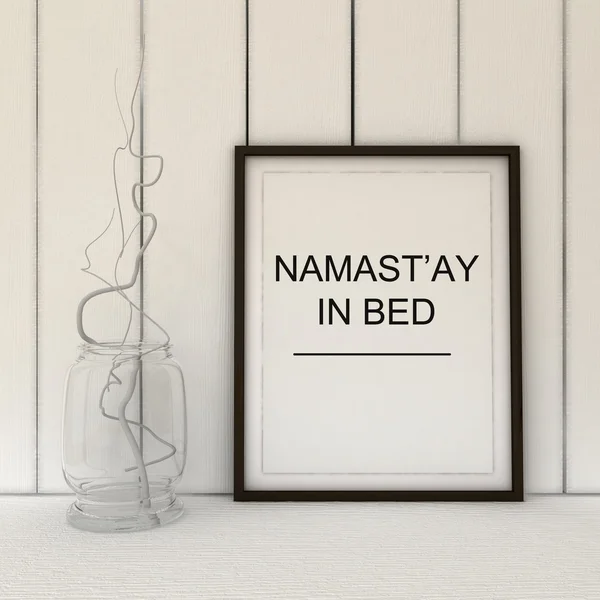 Namast'ay au lit. Namaste yoga art. Décor de chambre. Idée cadeau de yoga. Motivation art. Citation inspirée.Décor mural art. Décoration intérieure de style scandinave — Photo