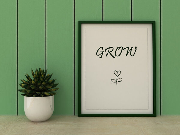 Motivation words Grow. Self development, Working on myself, change, life, happiness concept  Inspirational quote.Home decor wall art. Scandinavian style home interior decoration