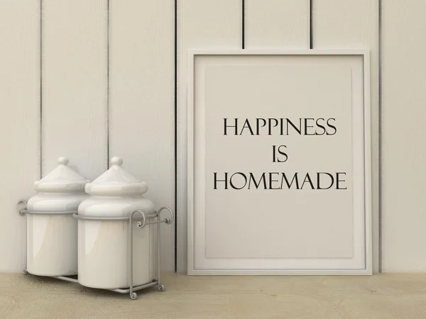 Motivation words Happiness is Homemade. Inspirational quote.Happiness, family, home, concept. Home decor wall art. Scandinavian style home interior decoration — Stock Photo, Image