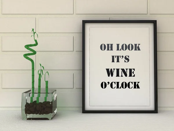 Cartaz na moldura Oh olha é vinho o 'clock. Arte da cozinha. Cartaz de vinho, Citação engraçada, Presente de inauguração, Decoração de parede, Cozinha Decor.Scandinavian estilo casa decoração de interiores — Fotografia de Stock