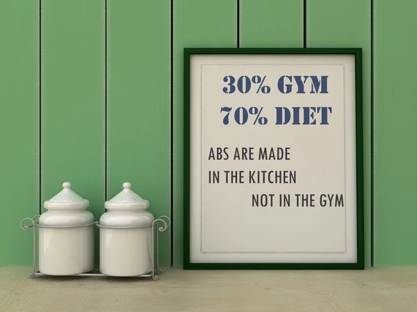 Motivation words 30% Gym, 70 % diet, abs are made in kitchen, not in Gym. Diet, Sport, fitness, healthy lifestyle concept. Inspirational quote.Home decor wall art. Scandinavian style — ストック写真