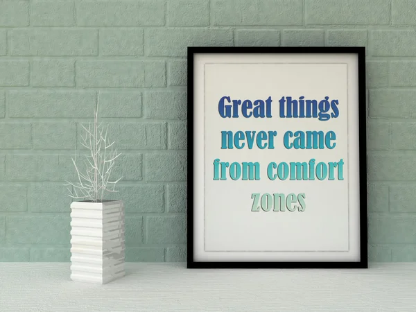 Motivation words Great Things never came from comfort zones . Inspirational quotation. Going forward, Self development, Working on myself, Change, Life, Happiness, Success  concept.  Home decor art. S — 图库照片