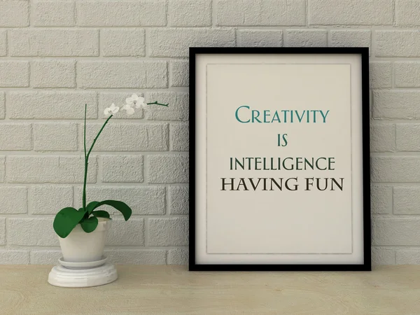 Motivation words creativity is intelligence having fun. Inspirational quotation. Self development, Life, Happiness concept.  Home decor art. Scandinavian style — Stock fotografie