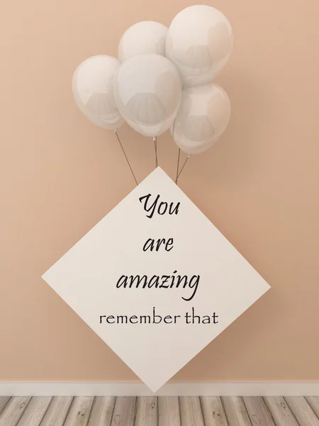 Grußkarten-Poster Sie sind erstaunlich, erinnern Sie sich daran. Alles Gute zum Geburtstag, Konzept. Bilderrahmen mit Luftballons. Motivation, inspirierendes Zitat. — Stockfoto