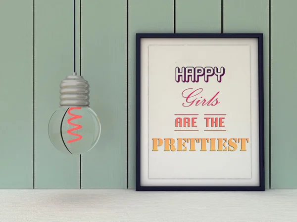Woman Inspirational motivational quote. Happy girls are the prettiest.  Life, Happiness concept. Scandinavian style home interior decoration. — Stockfoto