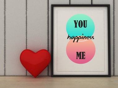 Aşk kavramı. St Sevgililer günü tebrik kartı. Sen, ben, mutluluk poster çerçeve içinde.