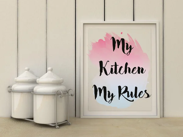 Mi cocina Mis reglas. Cartel de arte de cocina. Mujer Cita inspiradora. Arte de la decoración del hogar. Estilo escandinavo —  Fotos de Stock