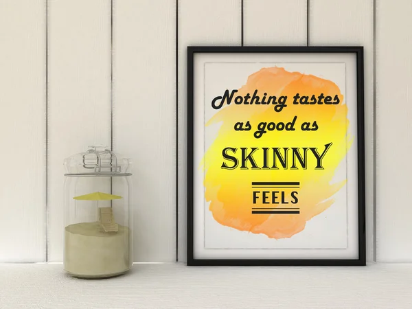 Cita motivacional inspiradora de las mujeres Nada sabe tan bien como se siente Skinny. Alimentación saludable, dieta, concepto de éxito. Renderizado 3D — Foto de Stock