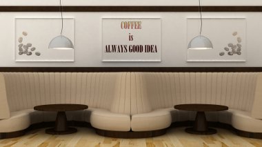  Her zaman iyi bir fikir poster modern café iç kahvesidir. 3D render