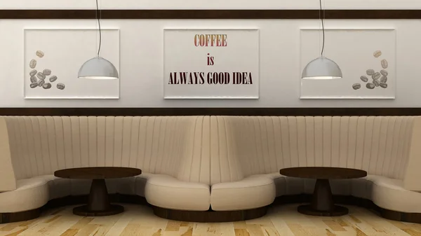 Koffie is altijd goed idee poster in moderne café interieur. 3D render — Stockfoto