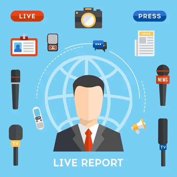 Live Report Concept in flat design — ストックベクタ