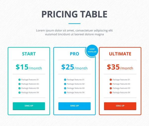Pricing Table Template — Stock Vector