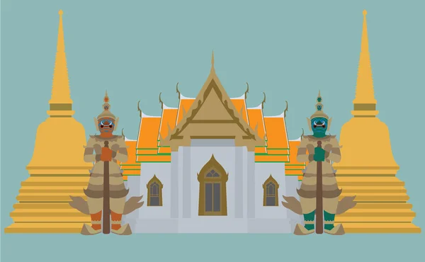 Vector of Thai Temple with giant and pagoda — Stock Vector