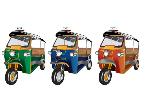 3 colors Tuk Tuk in Thailand. vector file