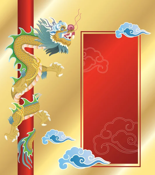 Chinese dragon on golden background — Stock Vector