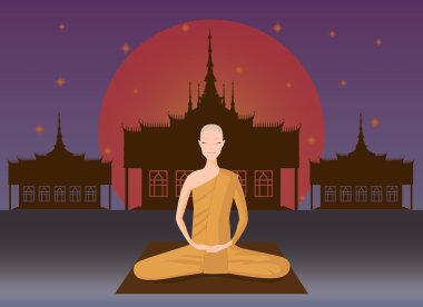 monk meditation in front of temple