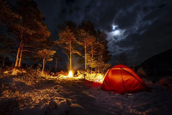 Wintercamping Wald — Stockfoto