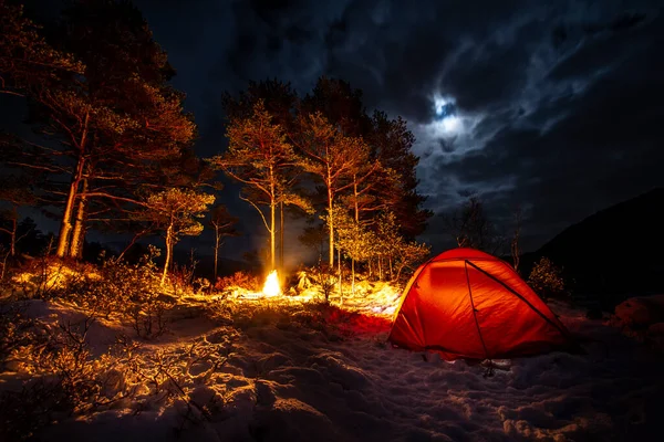 Wintercamping Wald — Stockfoto