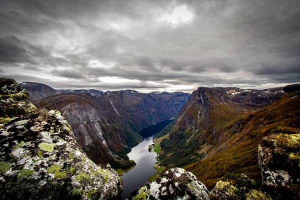 Vista Desde Breiskrednosi Sobre Nryfjord Imagen de stock