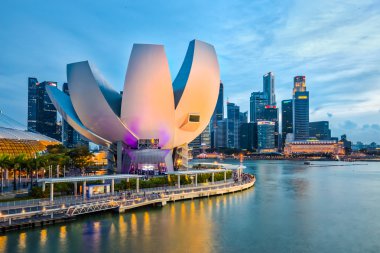 Singapur manzarası ve Marina Bay gece görünümü