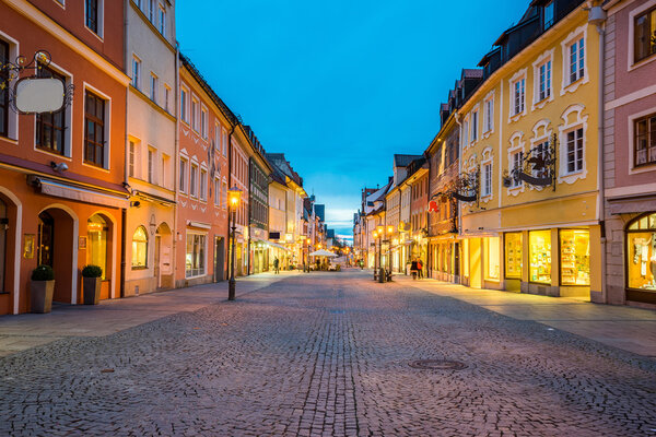 Fussen town at night in Bavaria, Germany.
