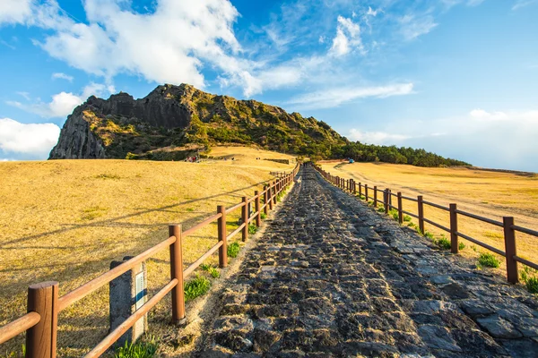 Nézd, az Seongsan Ilchulbong hegyre néző, Dél-Korea, Jeju-sziget — Stock Fotó