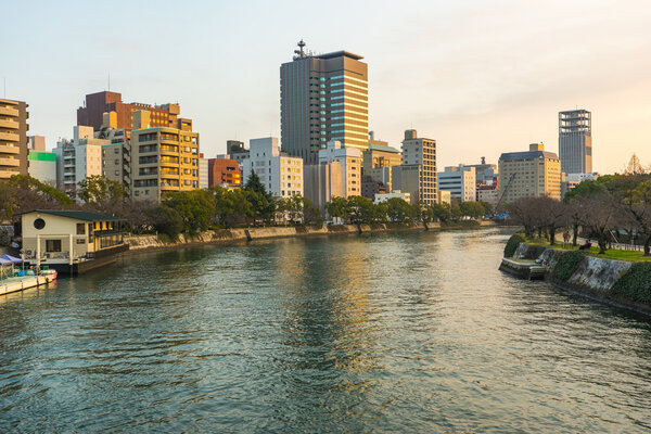 Hiroshima Skyline and the Ota River in Japan