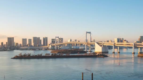Токийский Залив Видом Горизонт Токио Одайба Японии — стоковое видео
