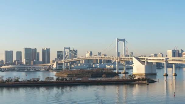 Tidsförskjutning Tokyo Bay Med Rainbow Bridge Tokyo City Japan — Stockvideo