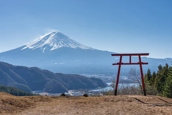Vista Puerta Torii Del Santuario Asama Con Monte Fuji Fondo — Foto de Stock