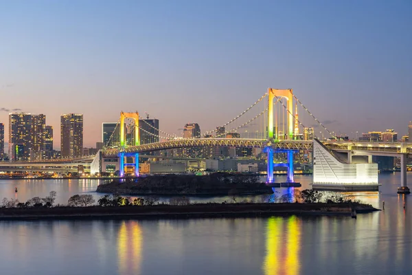 Tokijský Záliv Noci Duhovým Mostem Tokiu Japonsko — Stock fotografie