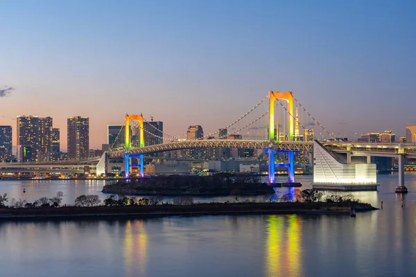 Tokyo Skyline Nuit Avec Vue Sur Pont Rainbow Japon Images De Stock Libres De Droits