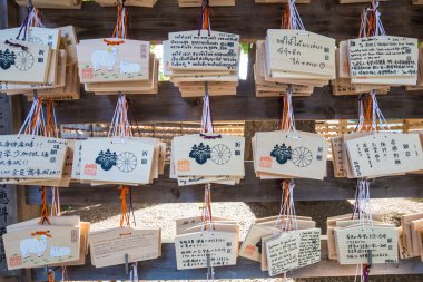 Meiji Jingu Shrine, Harajuku, Tokyo, Japon bereket E-ma işaretleri