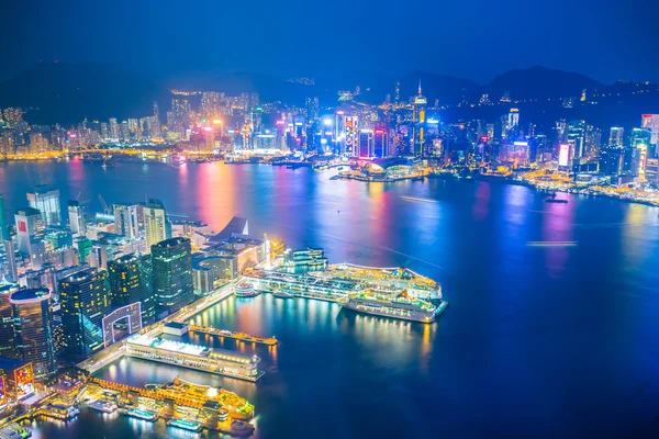 Crepúsculo de Victoria Harbour em Hong Kong, China — Fotografia de Stock